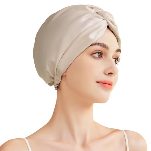 Beaulyn Seidenhaube Zum Schlafen,100% Echte 22 Momme Maulbeerseide Silk Bonnet,Schlafhaube Seide FüR Die Nacht Haare SchüTzen,Damen Atmungsaktive Satin SchlafmüTze Mit Hochwertigem Elastikband von Beaulyn