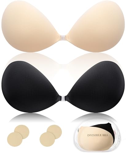 Klebe BH Push Up 2 Paar,Trägerloser Rückenfrei BHS Wiederverwendbare,Unsichtbarer Haut Freundlich Selbstklebend BH für Abendkleid Brautkleid Badeanzug und rückenfreie von Beaulyn