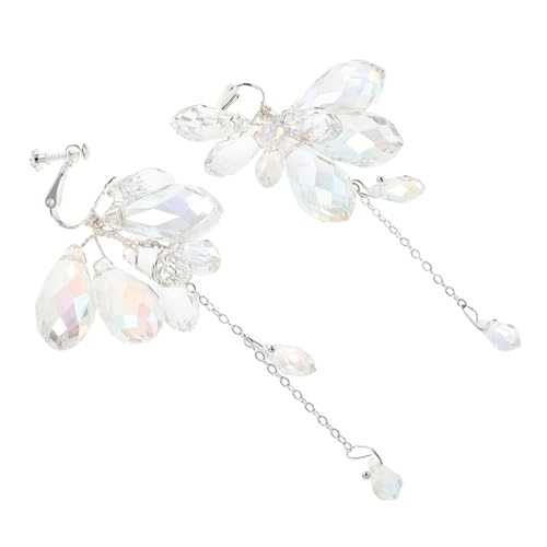 1 Paar Modische Strass Brautohrringe Mit Quaste Zum Anklipsen Baumelnde Tropfenohrringe Hochzeitsschmuck Für Bräute Und Brautjungfern von Beaupretty
