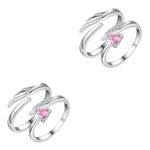 2 Paare Zirkonring für Verstellbarer Herzensring mit Engelsflügeln Eleganter Offener Schmuck für Damen Herren Perfektes für Valentinstag Besondere Anlässe von Beaupretty