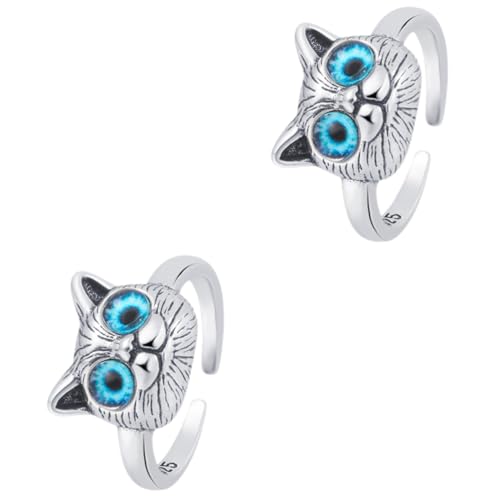 2 Stück Niedlicher Verstellbarer Katzenring für Frauen Süßes Ringdesign mit Blauen Augen Perfektes für Katzenliebhaber für Vielseitiger Fingerring für Damen von Beaupretty
