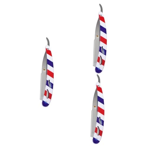 3 Stück Rasiermesser Halter im Retro Stil Rot Gestreift Manuell für Bart und Augenbrauen Klinge Werkzeug für Friseursalon von Beaupretty