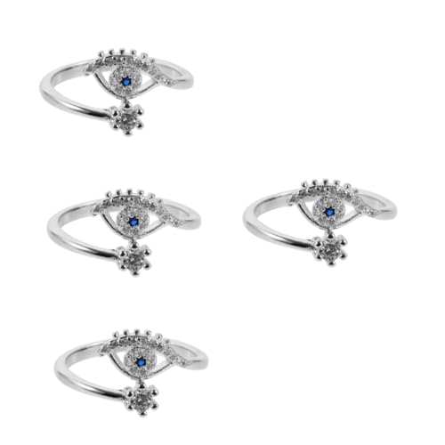 4 Stück Evil Eye Ring für Damen Verstellbarer Fingerring mit Zirkonia Stilvolles Individuelles Design für Partys Besondere Anlässe Schmuck Platinfarbe von Beaupretty