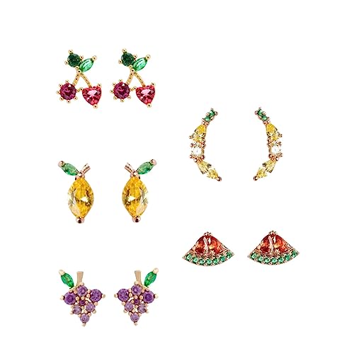 5Paare Kreative Themen Ohrstecker für Frauen mit Funkelnden Verspielte Ohrringe Form von Limette Traube Wassermelone Herz Kirsche von Beaupretty