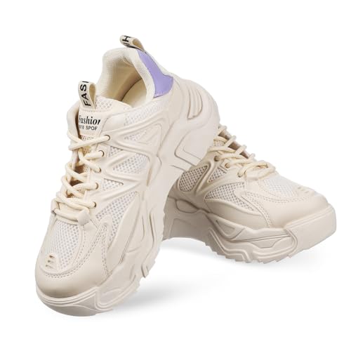 Beaupretty 1 Paar Chunky Sneakers Damen Sportschuhe mit Dicke Sohle Atmungsaktive Turnschuhe für Alltag und Outdoor Aktivitäten Beiges Design von Beaupretty