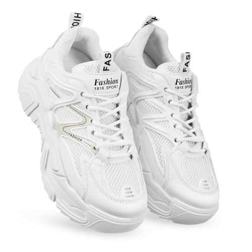 Beaupretty 1 Paar Damen Chunky Sneakers PU Bequeme rutschfeste Sportschuhe mit Dicker Sohle Weiß Turnschuhe für Vielseitige Outfits und Outdoor Aktivitäten von Beaupretty