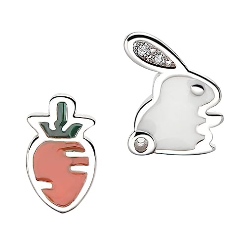 Beaupretty 1 Paar Easter Rabbit Carrot Ohrstecker Silber Einzigartige Asymmetrische Ohrringe für Damen Modischer Schmuck für Festliche Anlässe für Ostern und Alltag von Beaupretty