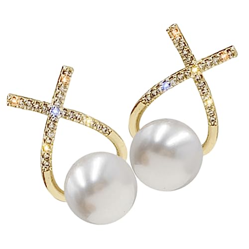 Beaupretty 1 Paar Perlenohrringe mit Strass für Hochzeiten und Brautjungfern Eleganter Modeschmuck für Frauen Gold für Besondere Anlässe und Alltag von Beaupretty