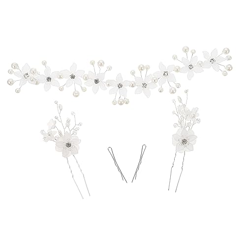 Beaupretty 1 Satz Haarnadel Mit Perlenstirnband Hochzeitsschmuck Haarschmuck Für Zöpfe Brautkopfschmuck Für Hochzeitshaarspangen Für Bräute Haarperlen Legierung Blumen Fräulein Acryl von Beaupretty