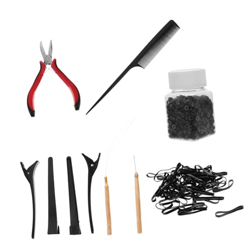 Beaupretty 1 Satz Haarverlängerung Zubehör Set Teiliges Kit mit Haarsträhnen Silikonperlen Häkelnadel und Verbindungswerkzeugen für Anfänger und Profis Farbe Dunkelbraun Zufällige Farbe von Beaupretty