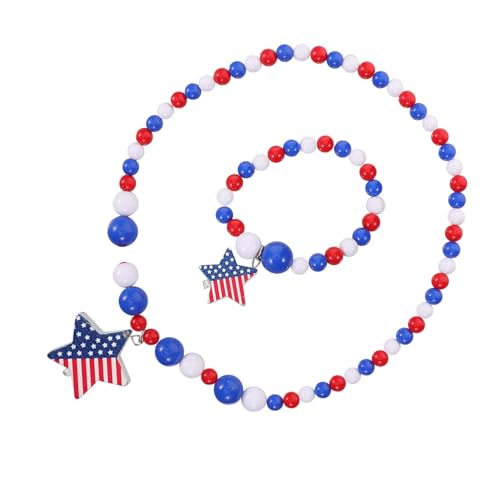 Beaupretty 1 Satz Holzperlen Armband und Halskette mit Fünfzackigem Anhänger Stilvolle Dekoration für Unabhängigkeitstag Geburtstag Feiertage und Besondere Anlässe Langlebig und Praktisch von Beaupretty