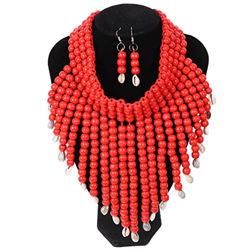 Beaupretty 1 Satz Holzperlen Halskette Ohrringe Ethnischer Schmuck mit Muscheln für Damen für Verschiedene Anlässe Sorgt für Einen Stilvollen Attraktiven Look von Beaupretty