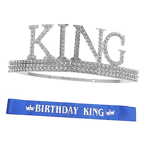 Beaupretty 1 Satz Krone und Schärpe Set für Männer Silberne Krone und Blaue Schulterbänder für Geburtstagsfeiern Events und Bühnenauftritte Stilvolles Kostümzubehör von Beaupretty