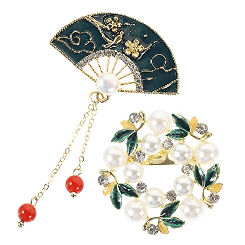 Beaupretty 1 Satz Vintage Broschen Legierung Dekorative Anstecknadeln Für Jacken Zarte Reversnadeln Im Retro Stil Handbemalte Fächer Mit Perlen Broschen Für Damen Und Festlichkeiten 2 Stück von Beaupretty