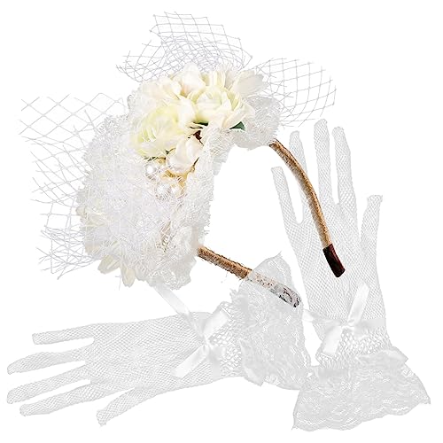 Beaupretty 1 Set Fascinators Für Frauen Kleidung Hochzeit Brauthandschuhe Hanfu-Braut-Kopfbedeckungen Für Hochzeit Künstliche Blumen Kleidungsset Mesh-Damen Charm-Handschuhe Braut von Beaupretty