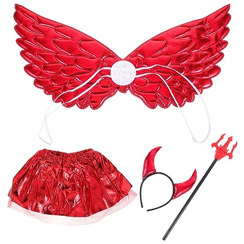 Beaupretty 1 Set Halloween Teufel Kostüm Tutu Rock mit Engelsflügel Dreizack Und Horn Haarreif Stirnband Kinder Damen Teufel Ohren Kopfbedeckung Kopfschmuck Karneval Party Cosplay von Beaupretty