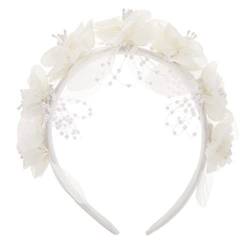 Beaupretty 1stk Stirnband Haargummis Für Mädchen Gothic-cosplay-stirnbänder Perlenblumen-kopfschmuck Haargummis Für Frauen Spitzenschleife Fräulein Strasssteine Weiß Stoff Ohrringe von Beaupretty