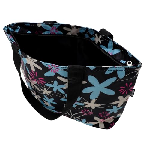 Beaupretty 1 Stück Große wasserdichte Reisetasche Oxford für Frauen Stylischer Handlicher Aufbewahrungstasche mit Reißverschluss und Großem Fassungsvermögen Schwarz mit Gelb Blauen Blumen von Beaupretty