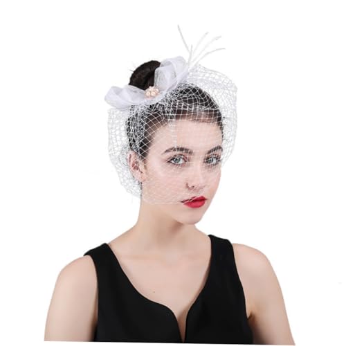 Beaupretty 1stk Eleganter Schleierhut Halloween-schleier-haarband Mesh-haarspange Vintage Schleier Haarreifen Fascinator-hüte Für Frauen Fascinator-hut Für Damen Krawatte Weiß Braut Das Foto von Beaupretty