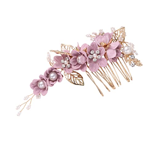 Beaupretty 1stk Blumenhaarspangen Für Frauen Haarkamm Für Die Hochzeit Blumen Perlenkamm Hochzeit Kopfschmuck Perlenhaarkamm Strass-kamm Frauenhaareinsatzkamm Violett Braut Schmücken Rose von Beaupretty