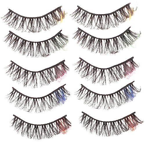 Beaupretty 10 Paare Bunte Fake Colored Lashes Natürliche Dichte Cosplay Wimpern Weiche Wiederverwendbare Falsche Wimpern für Mädchen Make Up für Kostümpartys und Bühnenauftritte von Beaupretty
