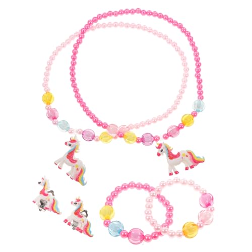 Beaupretty 10 Stück Teiliges Einhorn Schmuckset für Mädchen Jahre Armbänder Halskette Haargummi und Ohrringe Rosa für Kindergeburtstag und Weihnachten von Beaupretty