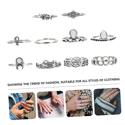 Beaupretty 10 Stück Teiliges Retro Barock Ringe Damen Vintage Schmuck Persönlichkeit Fingerschmuck Antik Silberlegierung Verstellbar Accessoires für Alltag und Festtage von Beaupretty