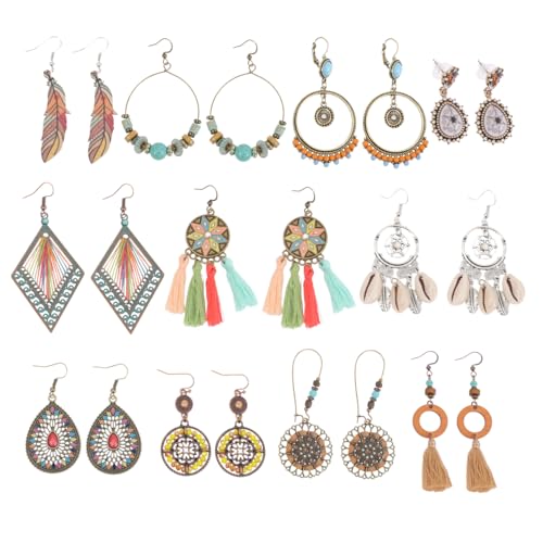 Beaupretty 11 Paare Boho Ohrringe Damen Hängeohrringe mit Quaste Geometrische Tropfenohrringe im Ethno stil Langlebiger Schmuck für Frauen Alltag und Besondere Anlässe von Beaupretty