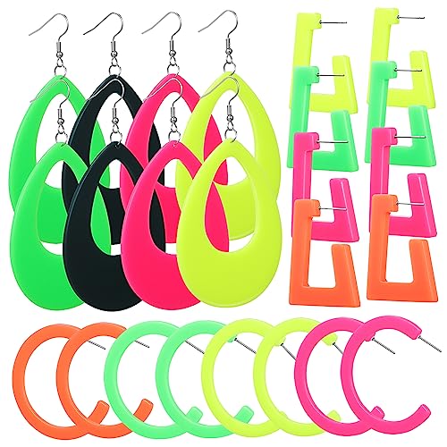 Beaupretty 12 Paare Neon Ohrringe Wasserfall Drop und Geometrische Ohrstecker Retro Statement Ohrringe für Partys und Lässige Anlässe Leuchtende Farben zu Tragen von Beaupretty