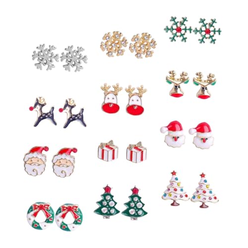 Beaupretty 12 Paare Teiliges Weihnachts Ohrring Set Damen Fun Xmas Ohrstecker mit Diamantbesetzten Schneeflocken und Glocken Leichter Komfortabler Modeschmuck für Festliche Anlässe und Alltag von Beaupretty