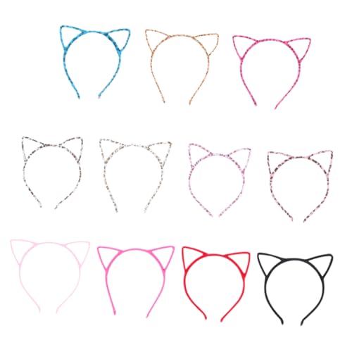 Beaupretty 12 Stück Teiliges Katzenohren Haarreifen Halloween Party Kopfschmuck für Mädchen Damen Cosplay Karneval Kostüm Zubehör in Schwarz Rot Leopardmuster von Beaupretty