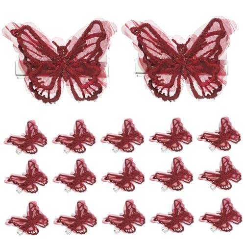 Beaupretty 16 Stück Teiliges Schmetterling Haarspangen für Damen und Mädchen Stickerei Haarklammern in Weinrot Eleganter Haarschmuck für Alltag und Besondere Anlässe von Beaupretty