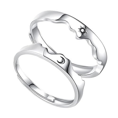 Verstellbarer Offener Ring mit Mond und Sonnengravur für Paare Schmuckgeschenk für Damen und Herren Anpassbare Bandringe für Beziehungen und Besondere Anlässe von Beaupretty