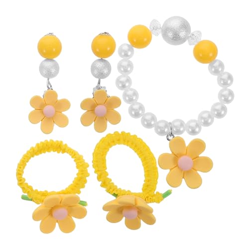 Beaupretty Blumenmotiv-armband Für Mädchen Perlenarmband-set Für Kleinkinder Elastisches Haargummi Ohrringe-set Für Kleine Mädchen Geeignet Für Geburtstage Und Feiertage von Beaupretty