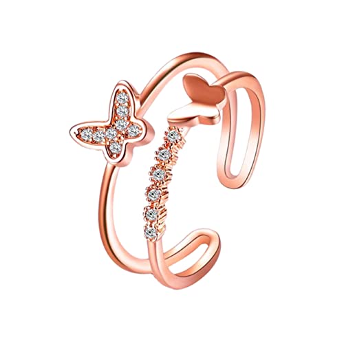 Beaupretty Doppellagiger Verstellbarer Damenring in Roségold Mit Funkelnden Diamanten Elegantes Schmuckstück Für Jeden Anlass Lässt Sich Leicht Kombinieren Und Tragen von Beaupretty