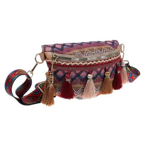 Beaupretty Kleine Ethno Brusttasche Damen Verstellbare Gürteltasche Baumwolle Praktische Umhängetasche mit Quaste für Reisen Einkaufen und Freizeit von Beaupretty