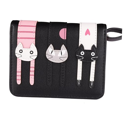 Beaupretty Katzen Geldbörse Damen Kurz PU Reißverschluss Münzbeutel für Schule und Büro Schmutzabweisend Mädchen von Beaupretty
