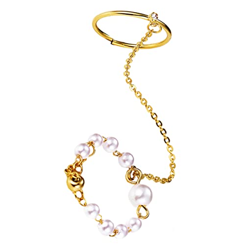 Beaupretty 1Stück Retro Perlenring mit Ketten Design Einteiliger Stilvoller Fingerring für Frauen Kreativer Schmuck für Partys Geburtstage und Tägliche Anlässe von Beaupretty