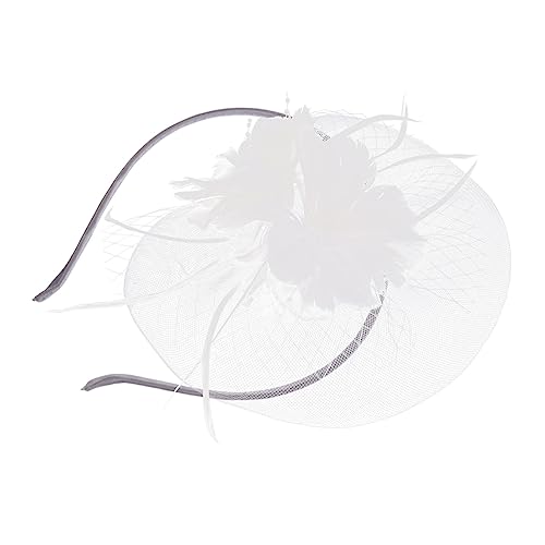 Beaupretty 1stk Feder Haarnadel Fascinator-stirnband Mädchen-stirnband Cocktailparty-haare Damen Stirnbänder Fascinator Hut Stirnband Weiß Die Blumen Kopf Fräulein Gittergewebe von Beaupretty