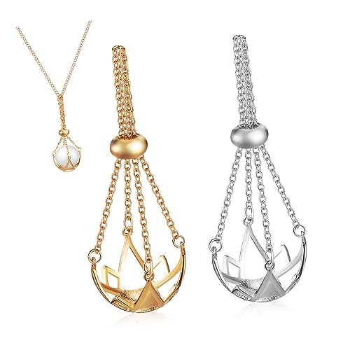 Beaupretty 2 Kristallhalter Halsketten Langlebige Käfig Anhänger Platin und Goldfarben für Damen Sicherer Schmuckhalter mit Kreativem Hohlraumdesign Vielseitig Kombinierbar von Beaupretty