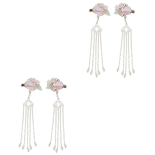 Beaupretty 2 Paar Vintage-haarschmuck Japanische Haarnadel Traditionell Haarschmuck Für Damen Fee Haarspangen Für Frauen Tierhaarspangen Klammer Kette Haarspange Hanfu Kind Quaste von Beaupretty