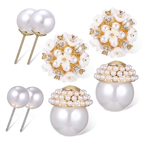 Beaupretty 2 Paare Blüten Perlen Ohrstecker Doppelseitig mit Acrylblume Kleinen Perlen und Zirkonias Leichte Hochzeitsohrringe für Damen und Mädchen Modisches Schmuckset von Beaupretty