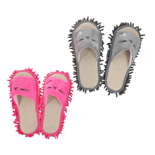 Beaupretty 2 Paare Cartoon Mop Hausschuhe zum Bodenwischen Waschbare Abnehmbare Reinigungsslipper mit Hervorragender Wasseraufnahme Praktische Wischpantoffeln für Hausreinigung Graumeliert von Beaupretty