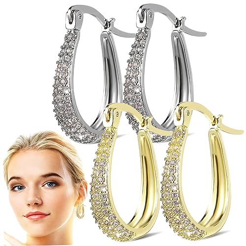 Beaupretty 2 Paare Creolen Ohrringe Damen U Förmig Zirkonia Ohrstecker Gold Silber Modischer Schmuck für Hochzeit Alltag Langlebig Pflegeleicht von Beaupretty