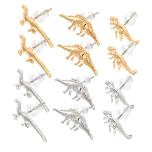 Beaupretty 2 Paare Damen Ohrringe Dinosaurier Ohrstecker Leichte Kleine Schmuckstücke in Gold und Silber Niedliche Tierohrringe für Alltag und Vielseitig Tragbar von Beaupretty