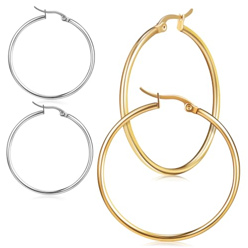 Beaupretty 2 Paare Exaggerierte Creolen Edelstahl Runde Ohrringe in Gold und Silber Leichte Modische Statement accessoires für Damen und Mädchen Geeignet für Alltag und Party Beaupretty 2 Paare Exaggerierte Creolen Edelstahl Runde Ohrringe in Gold und Silber Leichte Modische Statement accessoires für Damen und Mädchen Geeignet für Alltag und Party von Beaupretty