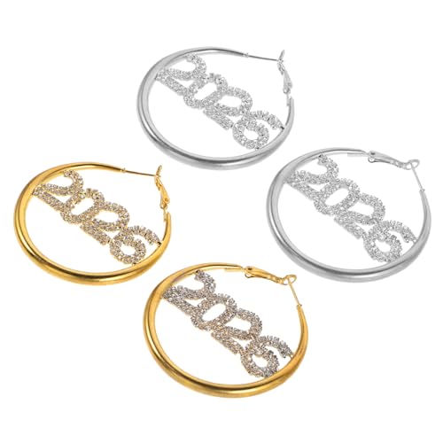 Beaupretty 2paare Creolen Mit Strasssteinen Und Zahlen Für Damen Tropfenohrringe Mit Kristallen Für Festtagsoutfits Und Alltagsstyle von Beaupretty