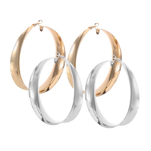 Beaupretty 2 Paare Große Runde Creolen Ohrringe aus Metall Geometrische Hoop Ohrringe für Damen und Teens Modische Statement Ohrschmuck für Büro und Partys in Gold und Silber von Beaupretty