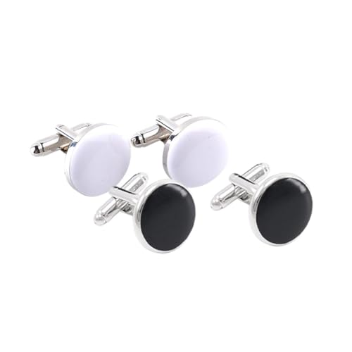 Beaupretty 2 Paare Herren Manschettenknöpfe aus Legierung Französische Hemdknöpfe Praktische Runde Cufflinks in Schwarz und Weiß für Hemdärmel von Beaupretty