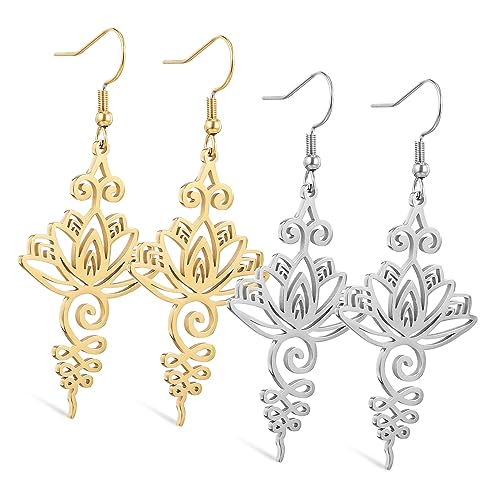 Beaupretty 2 Paare Lotusblume Ohrringe für Damen Hängende Blumenohrringe Gold und Silber Eleganter Schmuck für Teenager und Frauen Langlebig und Pflegeleicht für von Beaupretty